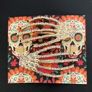 2 Inch Gold Rhinestone Skeleton Hand Hair Clips NEW